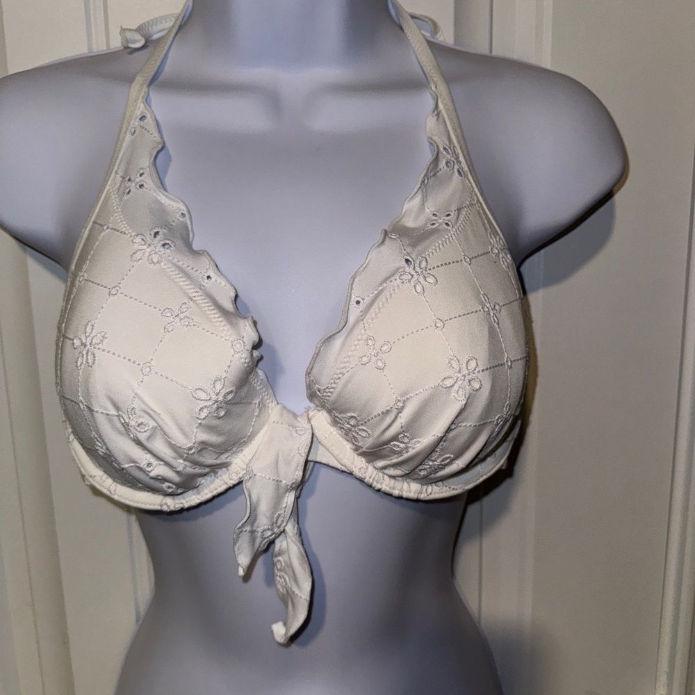 H&M Elegant White Halter Bikini Top 34D